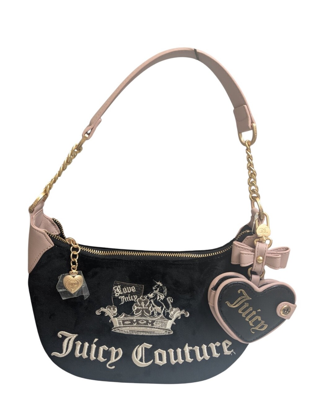 Juicy Couture Black & Blush Pink Velour Shoulder Bag